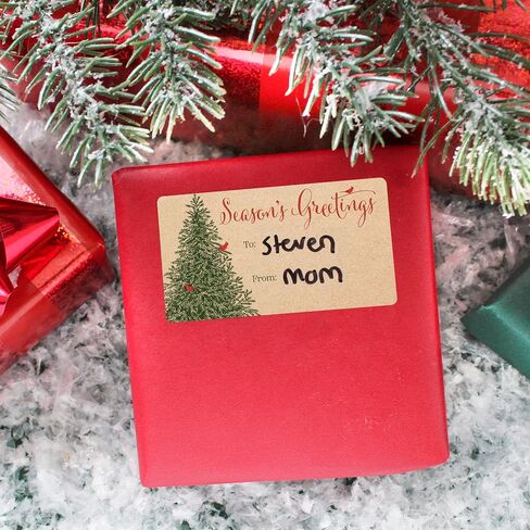 Kraft Christmas Gift Tag Stickers – 75 Labels - Christmas Tree and Cardinal Peel and Stick Gift Wrap Tags – Rustic Holiday Self Adhesive Gift Box Stickers in Saudi Arabia
