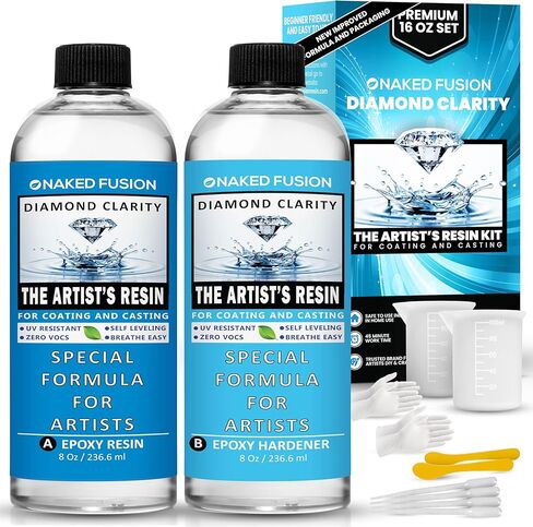 NAKED FUSION إيبوكسي الراتنج الفن الراتنج واضح الفنان - صيغة محسنة جديدة - الفن، DIY، الصب، قوالب السيليكون، الحرف اليدوية، الزهور، كونترتوب، الخشب، طاولات النهر - آمنة للأغذية - غير سامة - مجموعة 16 أونصة in Kuwait