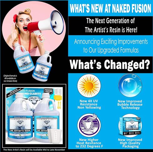 NAKED FUSION إيبوكسي الراتنج الفن الراتنج واضح الفنان - صيغة محسنة جديدة - الفن، DIY، الصب، قوالب السيليكون، الحرف اليدوية، الزهور، كونترتوب، الخشب، طاولات النهر - آمنة للأغذية - غير سامة - مجموعة 16 أونصة in Kuwait