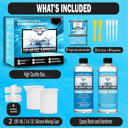 NAKED FUSION إيبوكسي الراتنج الفن الراتنج واضح الفنان - صيغة محسنة جديدة - الفن، DIY، الصب، قوالب السيليكون، الحرف اليدوية، الزهور، كونترتوب، الخشب، طاولات النهر - آمنة للأغذية - غير سامة - مجموعة 16 أونصة in Kuwait