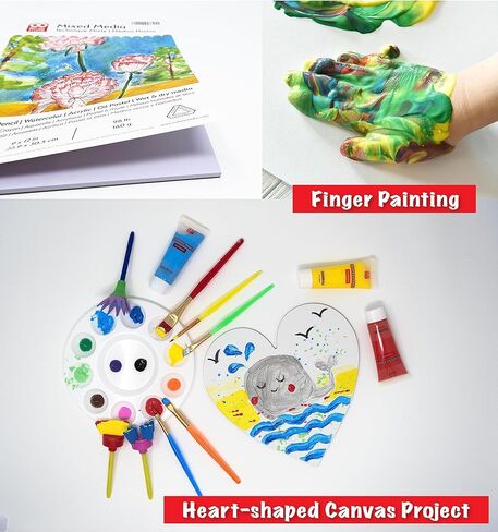 مجموعة طلاء للأطفال قابلة للغسل مكونة من 25 قطعة من OAT ART STUDIO مع دهانات قابلة للغسل، وفرش فنان وأنسجة، ولوحة ألوان، وملابس أطفال، ووسادة وسائط مختلطة، وقماش على شكل قلب in Kuwait