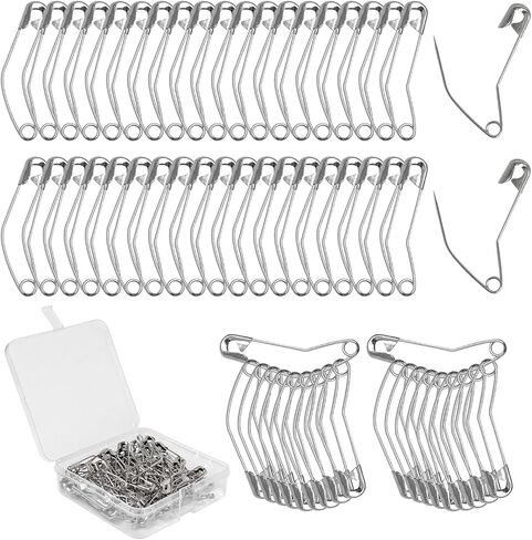 كيوفيلي دبابيس امان منحنية 100 قطعة، دبابيس امان منحنية مقاس 3 للحياكة والحياكة، ستيل مطلي بالنيكل، 2 انش/ 50 ملم (فضي) in Kuwait