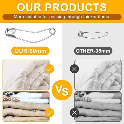 كيوفيلي دبابيس امان منحنية 100 قطعة، دبابيس امان منحنية مقاس 3 للحياكة والحياكة، ستيل مطلي بالنيكل، 2 انش/ 50 ملم (فضي) in Kuwait