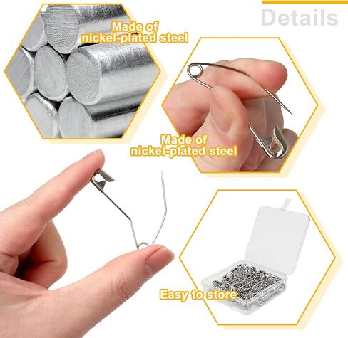 كيوفيلي دبابيس امان منحنية 100 قطعة، دبابيس امان منحنية مقاس 3 للحياكة والحياكة، ستيل مطلي بالنيكل، 2 انش/ 50 ملم (فضي) in Kuwait