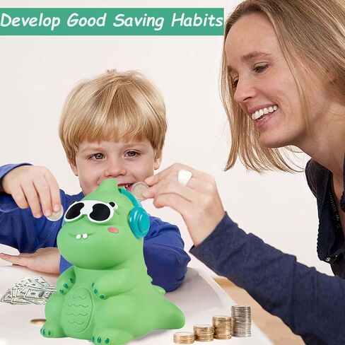 حصالة نقود بتصميم ديناصور، حصالة نقود مبتكرة بسعة كبيرة، حصالة بلاستيكية لطيفة مضادة للكسر للاطفال للاولاد والبنات، هدايا رائعة لعيد الميلاد والكريسماس وحفلات استقبال المولود وديكور المنزل in Kuwait