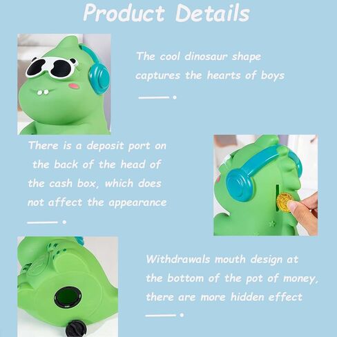حصالة نقود بتصميم ديناصور، حصالة نقود مبتكرة بسعة كبيرة، حصالة بلاستيكية لطيفة مضادة للكسر للاطفال للاولاد والبنات، هدايا رائعة لعيد الميلاد والكريسماس وحفلات استقبال المولود وديكور المنزل in Kuwait