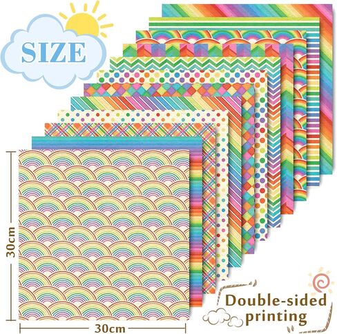 Whaline 12 Designs Rainbow Pattern Paper Pack 24 Sheet Vintage Scrapbook Paper Double-Sided Collection Decorative in Saudi Arabia