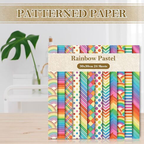 Whaline 12 Designs Rainbow Pattern Paper Pack 24 Sheet Vintage Scrapbook Paper Double-Sided Collection Decorative in Saudi Arabia