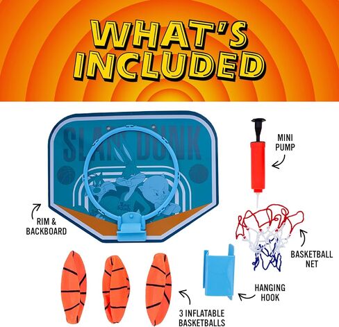 Paladone Looney Tunes Space Jam Basketball Hoop Set for Kids, Foldable Hoop, Hooked for Over Door Indoor Play, 3 Balls Included in Kuwait