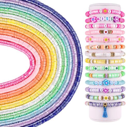 10 جدائل خرز صلصال ملون لؤلؤي، فن توبيا 3200 قطعة خرز هيشي من طين البوليمر، خرز صلصال دائري مسطح لصنع الاساور والمجوهرات (10 الوان، 6 ملم) in Kuwait