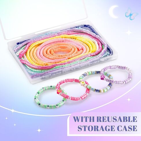 10 جدائل خرز صلصال ملون لؤلؤي، فن توبيا 3200 قطعة خرز هيشي من طين البوليمر، خرز صلصال دائري مسطح لصنع الاساور والمجوهرات (10 الوان، 6 ملم) in Kuwait