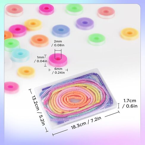 10 جدائل خرز صلصال ملون لؤلؤي، فن توبيا 3200 قطعة خرز هيشي من طين البوليمر، خرز صلصال دائري مسطح لصنع الاساور والمجوهرات (10 الوان، 6 ملم) in Kuwait