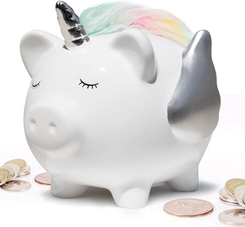 Hiwoss Pig Unicorn Piggy Bank for Girls,Cute Coin Bank for Kids,Ceramic Piggy Bank with Rubber Stopper in Kuwait