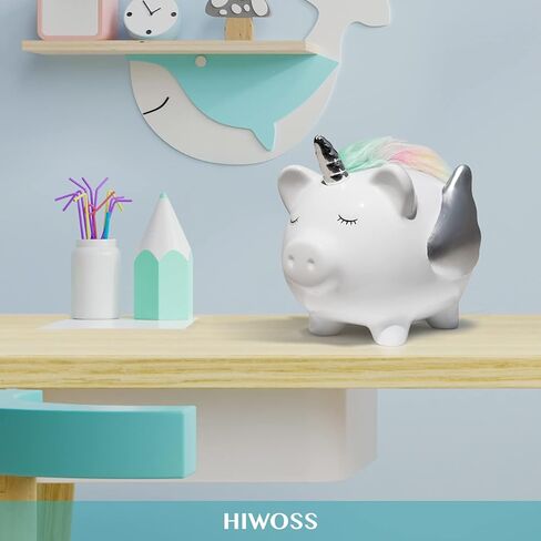 Hiwoss Pig Unicorn Piggy Bank for Girls,Cute Coin Bank for Kids,Ceramic Piggy Bank with Rubber Stopper in Kuwait