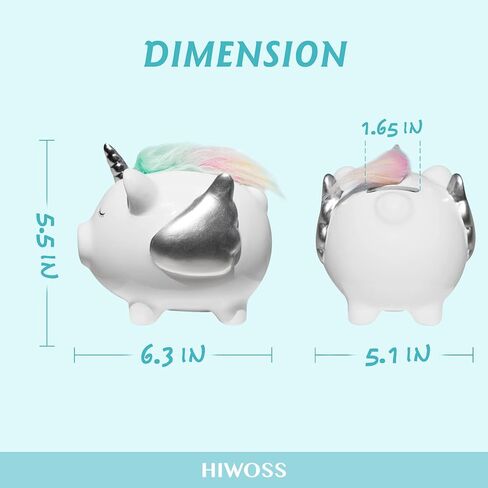 Hiwoss Pig Unicorn Piggy Bank for Girls,Cute Coin Bank for Kids,Ceramic Piggy Bank with Rubber Stopper in Kuwait