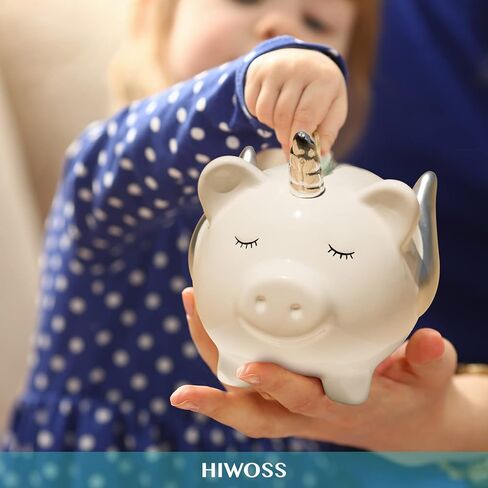 Hiwoss Pig Unicorn Piggy Bank for Girls,Cute Coin Bank for Kids,Ceramic Piggy Bank with Rubber Stopper in Kuwait