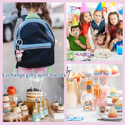 74 قطعة من سلاسل مفاتيح حفلات الرسوم المتحركة المفضلة من Uhael 50 قطعة من ملصقات الرسوم المتحركة كيتي كات سينا ​​لوازم حفلات أعياد الميلاد هدية عيد الميلاد للفتيات (24 قطعة سلاسل مفاتيح، 50 قطعة ملصقات) in Kuwait