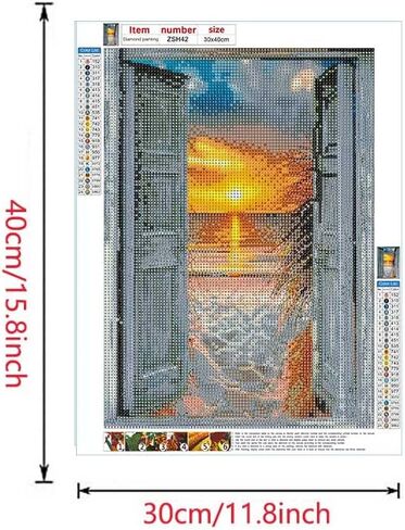 مجموعة رسم ماسي من سلسلة المناظر الطبيعية للبالغين من بيوديو - شروق الشمس على الشاطئ من النافذة - فن ماسي دائري 5 دي لتزيين حائط المنزل (11.8 × 15.7 انش) in Kuwait