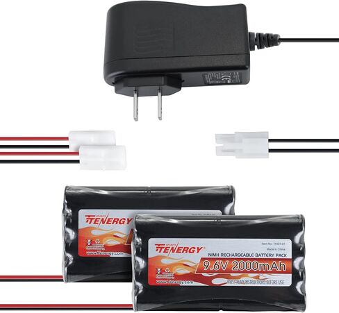 Tenergy 9.6V Flat NiMH Battery Packs for RC Car, High Capacity 8-Cell 2000mAh Rechargeable Battery Pack, Replacement Hobby Battery Pack with Standard Tamiya Connectors (2 Battery Packs + 1 Charger) in Saudi Arabia
