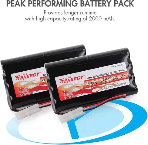Tenergy 9.6V Flat NiMH Battery Packs for RC Car, High Capacity 8-Cell 2000mAh Rechargeable Battery Pack, Replacement Hobby Battery Pack with Standard Tamiya Connectors (2 Battery Packs + 1 Charger) in Saudi Arabia