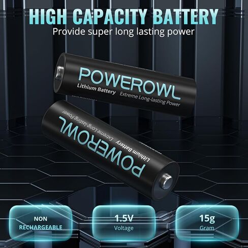 بطاريات ليثيوم POWEROWL AAA ذات سعة عالية وتدوم طويلاً، بطارية 1.5 فولت ثلاثية A للأجهزة عالية التقنية - 8 عبوات in Kuwait