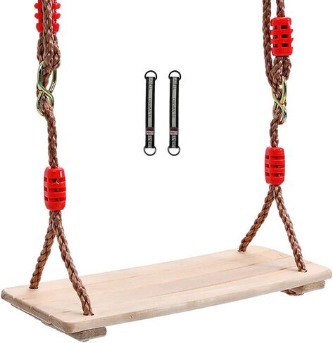 RedSwing Wooden Swing Seat, Wood Tree Swing Seat for Kids Indoor Outdoor, Backyard Swing Set Replament Hanging Swing with Adjustable Rope and Complete Accessories in Kuwait