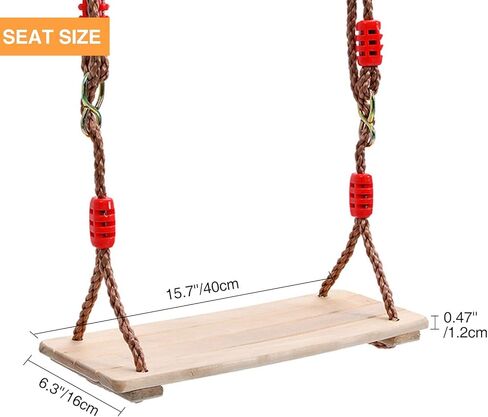 RedSwing Wooden Swing Seat, Wood Tree Swing Seat for Kids Indoor Outdoor, Backyard Swing Set Replament Hanging Swing with Adjustable Rope and Complete Accessories in Kuwait