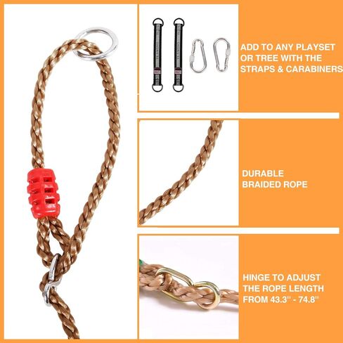 RedSwing Wooden Swing Seat, Wood Tree Swing Seat for Kids Indoor Outdoor, Backyard Swing Set Replament Hanging Swing with Adjustable Rope and Complete Accessories in Kuwait