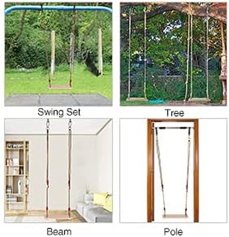 RedSwing Wooden Swing Seat, Wood Tree Swing Seat for Kids Indoor Outdoor, Backyard Swing Set Replament Hanging Swing with Adjustable Rope and Complete Accessories in Kuwait