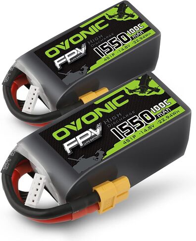 OVONIC 4s Lipo Battery 100C 1550mAh 14.8V Lipo Battery with XT60 Connector for RC FPV Racing Drone Quadcopter(2 Packs) in Kuwait