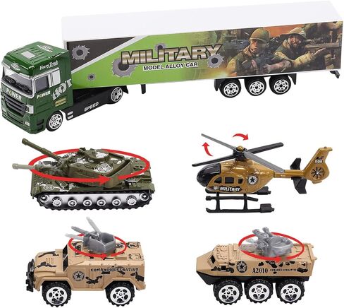 شاحنات لعبة الجيش 28 في 1 تصدر صوت واضح، سيارة الدفع والذهاب مع 16 رجلاً جيشًا، هدية رائعة للأولاد والأطفال الصغار in Kuwait