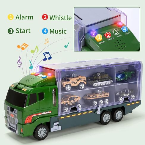 شاحنات لعبة الجيش 28 في 1 تصدر صوت واضح، سيارة الدفع والذهاب مع 16 رجلاً جيشًا، هدية رائعة للأولاد والأطفال الصغار in Kuwait