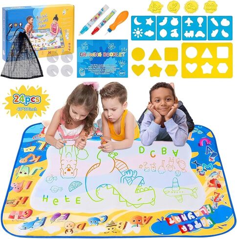 DoGeek Water Doodle Mat 40 × 32 بوصة كبيرة أكوا رسم حصيرة خالية من الفوضى تلوين لوحة الرسم ألعاب تعليمية هدايا لعمر 2 3 4 5 6 7 سنوات من العمر بنين بنات أطفال وصغار لعبة الكتابة in Kuwait