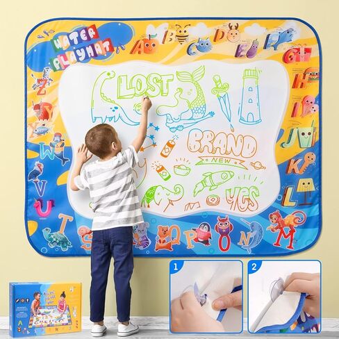 DoGeek Water Doodle Mat 40 × 32 بوصة كبيرة أكوا رسم حصيرة خالية من الفوضى تلوين لوحة الرسم ألعاب تعليمية هدايا لعمر 2 3 4 5 6 7 سنوات من العمر بنين بنات أطفال وصغار لعبة الكتابة in Kuwait