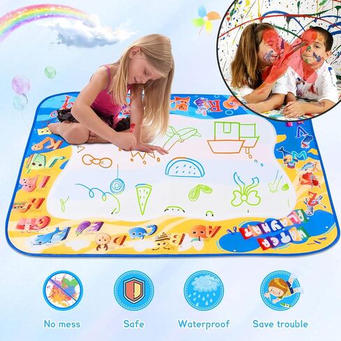 DoGeek Water Doodle Mat 40 × 32 بوصة كبيرة أكوا رسم حصيرة خالية من الفوضى تلوين لوحة الرسم ألعاب تعليمية هدايا لعمر 2 3 4 5 6 7 سنوات من العمر بنين بنات أطفال وصغار لعبة الكتابة in Kuwait