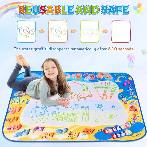 DoGeek Water Doodle Mat 40 × 32 بوصة كبيرة أكوا رسم حصيرة خالية من الفوضى تلوين لوحة الرسم ألعاب تعليمية هدايا لعمر 2 3 4 5 6 7 سنوات من العمر بنين بنات أطفال وصغار لعبة الكتابة in Kuwait
