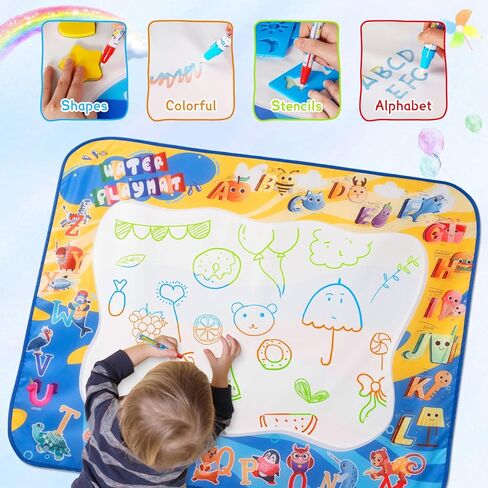 DoGeek Water Doodle Mat 40 × 32 بوصة كبيرة أكوا رسم حصيرة خالية من الفوضى تلوين لوحة الرسم ألعاب تعليمية هدايا لعمر 2 3 4 5 6 7 سنوات من العمر بنين بنات أطفال وصغار لعبة الكتابة in Kuwait