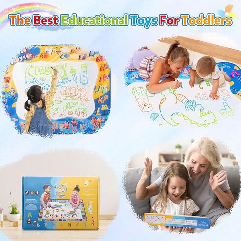 DoGeek Water Doodle Mat 40 × 32 بوصة كبيرة أكوا رسم حصيرة خالية من الفوضى تلوين لوحة الرسم ألعاب تعليمية هدايا لعمر 2 3 4 5 6 7 سنوات من العمر بنين بنات أطفال وصغار لعبة الكتابة in Kuwait