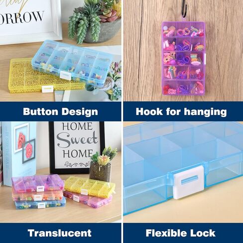اس جي اتش يو او صندوق منظم مجوهرات بلاستيكي، 5 عبوات صناديق تخزين بلاستيكية 15 شبكة مع فواصل قابلة للازالة للفنون والحرف اليدوية، 5 الوان، 6.8 انش × 3.8 انش × 0.9 انش in Kuwait