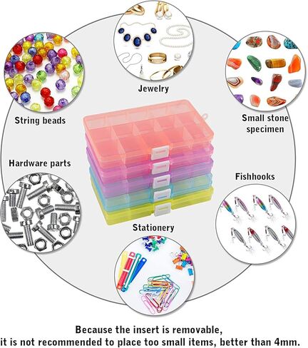 اس جي اتش يو او صندوق منظم مجوهرات بلاستيكي، 5 عبوات صناديق تخزين بلاستيكية 15 شبكة مع فواصل قابلة للازالة للفنون والحرف اليدوية، 5 الوان، 6.8 انش × 3.8 انش × 0.9 انش in Kuwait