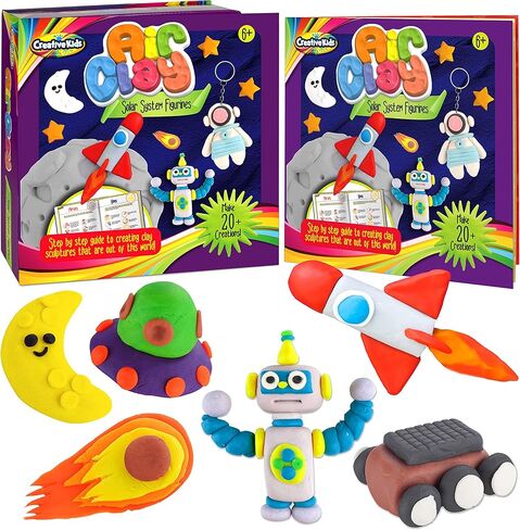 تماثيل النظام الشمسي من الطين الهوائي للأطفال - نحت أكثر من 20 سحرًا من الطين - اصنع سلاسل مفاتيح على شكل كوكب صغير مع 13 لونًا من الطين - يتضمن كتابًا حرفيًا للنظام الشمسي - هدية عيد ميلاد للأطفال للأعمار من 6 سنوات فما فوق in Kuwait