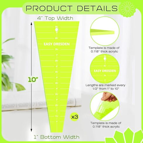 Kigley 3 Pcs Acrylic Quilting Template Ruler Dresden Plate Template for Quilting 10 Inch Quilt Rulers for Quilting Quilt Ruler for Cutting Patterns Sewing Blanket Making Clothing Craft Quilting Design in Saudi Arabia