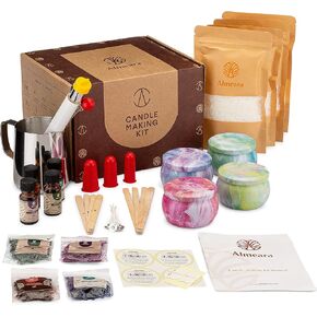 مجموعة صنع الشموع من ألميرا - لوازم صنع شموع شمع الصويا بنفسك - مجموعة صنع الشموع المعطرة للفنون والحرف اليدوية مع الزيوت العطرية، إبريق من الفولاذ المقاوم للصدأ، تعليمات - غير سامة وخالية من البارافين in Kuwait