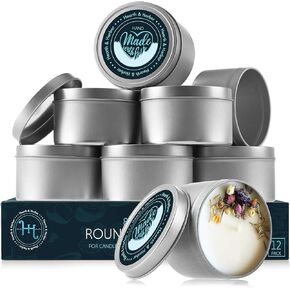 Hearth & Harbor Tin Candle Jars for Making Candles - DIY Candle Containers with Lids - Metal Candle Jars - Bulk Tins Storage for Candle - (24 Pieces) - (8 Ounces) - Solid Peach and Copper