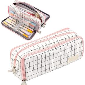 MAMUNU Big Capacity Pencil Pen Case, 3 Compartments Large Storage Canvas Pencil Pouch with Zipper, Green Cactus Design Aesthetic Pencil Pouch For Office School in Kuwait