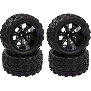 12mm Hub 4.64''OD Rubber Tires & Wheel Rim w/Foam Compatible with 1/10 Scale Traxxas Slash HPI HSP Volcano ExceedRC Infinitive Off-Road Car Monster Truck (Style 1)