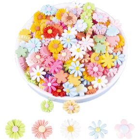 Flower Resin Charms, 100Pcs Resin Flatback Beads Charms for Jewelry Making Cardmaking Scrapbooking Hair Accessories DIY Craft