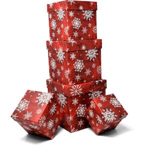 Christmas Nesting Gift Boxes Square 5 Pack Red and White Snowflakes Design Christmas Stacked Gift Box with Lids in 5 Assorted Sizes for Gift Giving Holiday Decorative Gifts Present Wrapping in Saudi Arabia