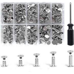 100 مجموعة من مجموعات متنوعة من الجلود اللولبية شيكاغو، 5 أحجام من المسامير المعدنية اللولبية، حرفة جلدية DIY، للحقائب الجلدية للكتب وتغليف أموال الأحذية (M5*5,6,8,10,12) (أسود) in Kuwait