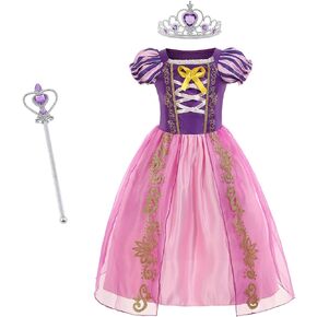 Gridamea Rapunzel Dress for Girls Purple Princess Rapunzel Costume for Girls with Wand and Crown for Dancing Party Cosplay